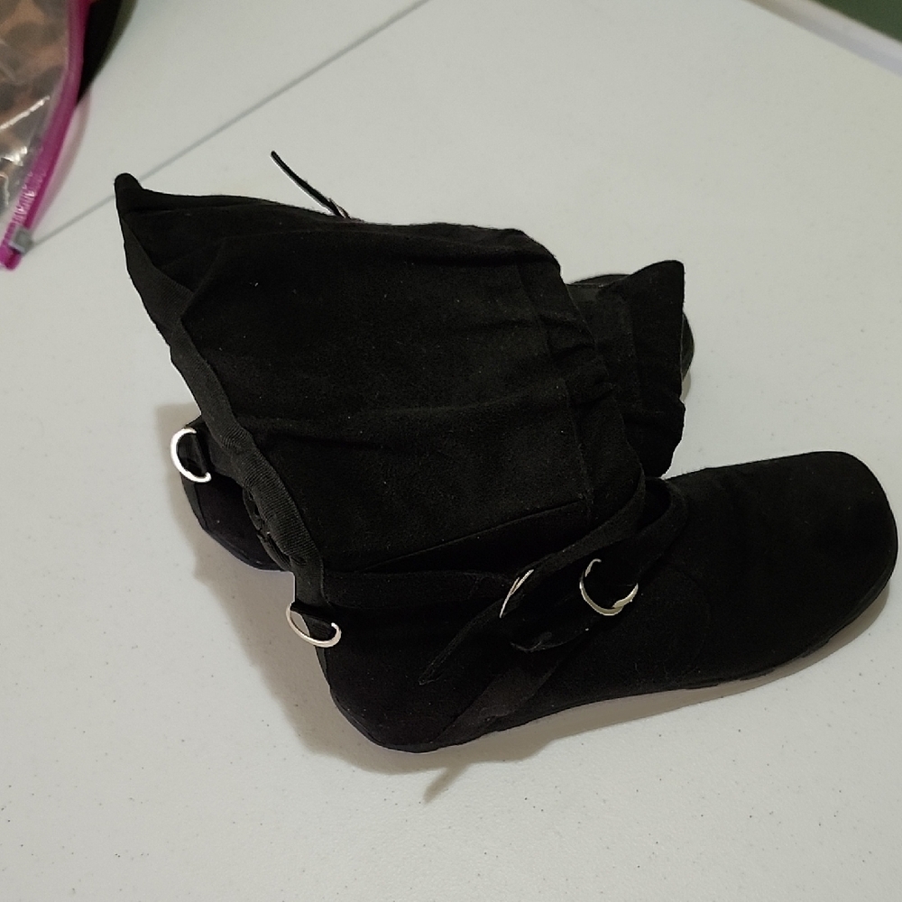 CARRINI BLACK SUEDE BOOTS with BUCKLE DETAIL